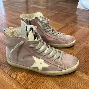 Golden Goose Pink Suede Star High Top Sneakers Silver